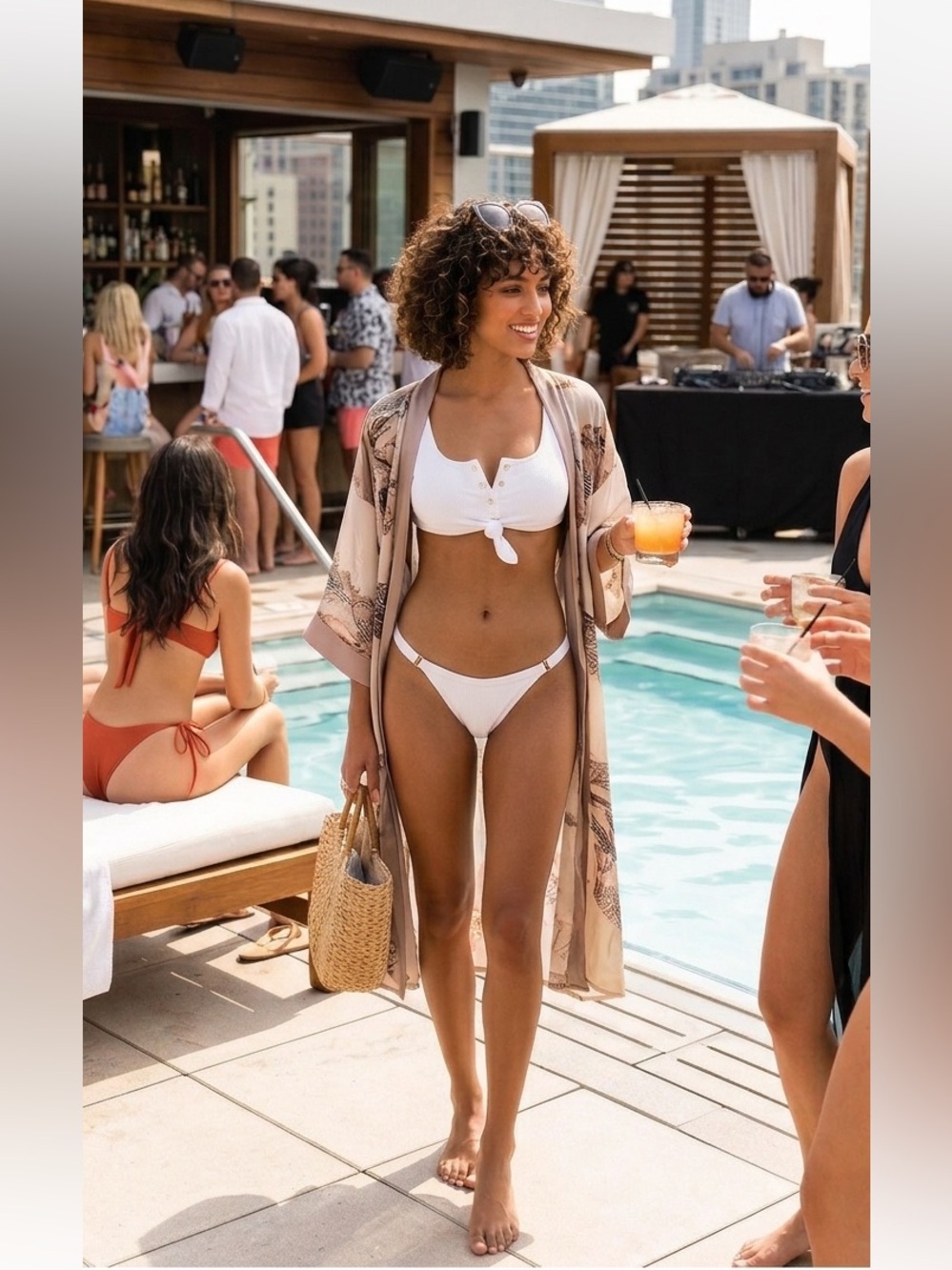 LA Boutique White Brazilian Bikini Set Tie-Front Beach Summer NWT Size XL